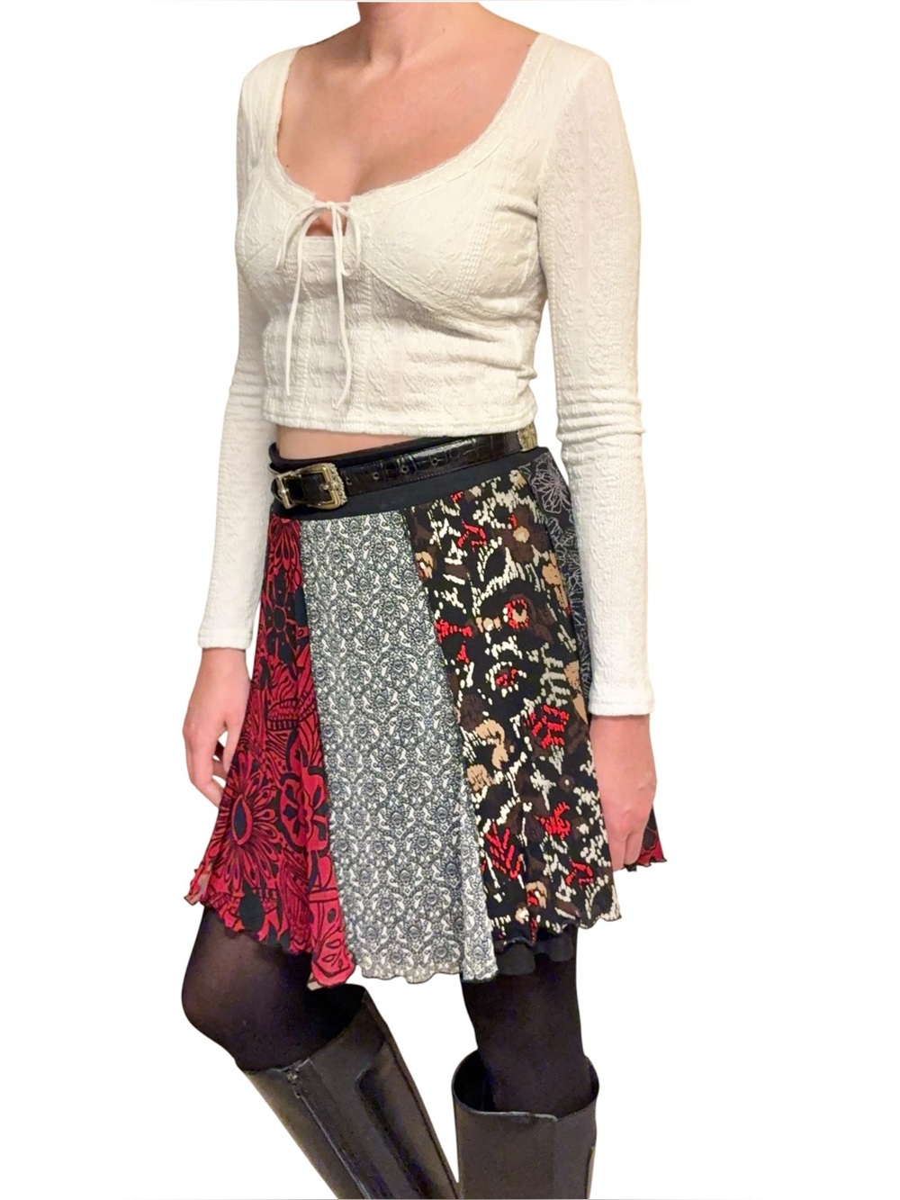 Vintage Boho Y2K Laura Hlavac Patchwork Mesh Skirt